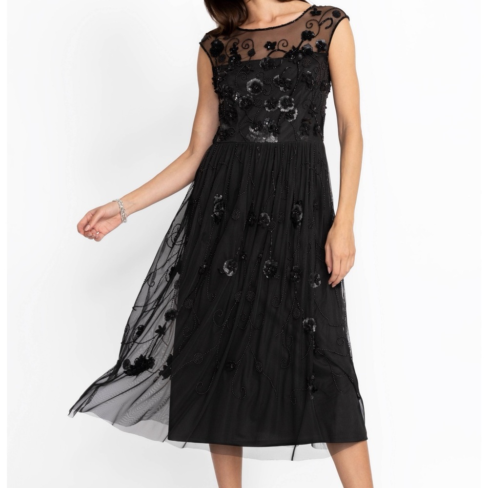 New Johnny Was Black Flower Beaded Maxi Dress Sleeveless $798